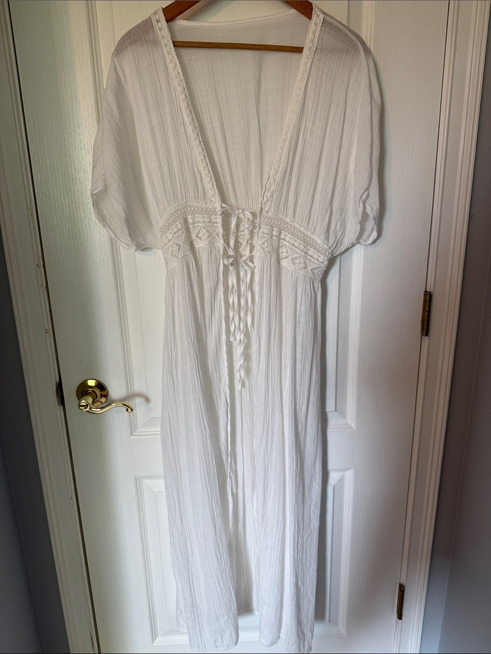 White Front Tie Beach/Pool Cover- Flowy/ boho/ hippie w waist detailing